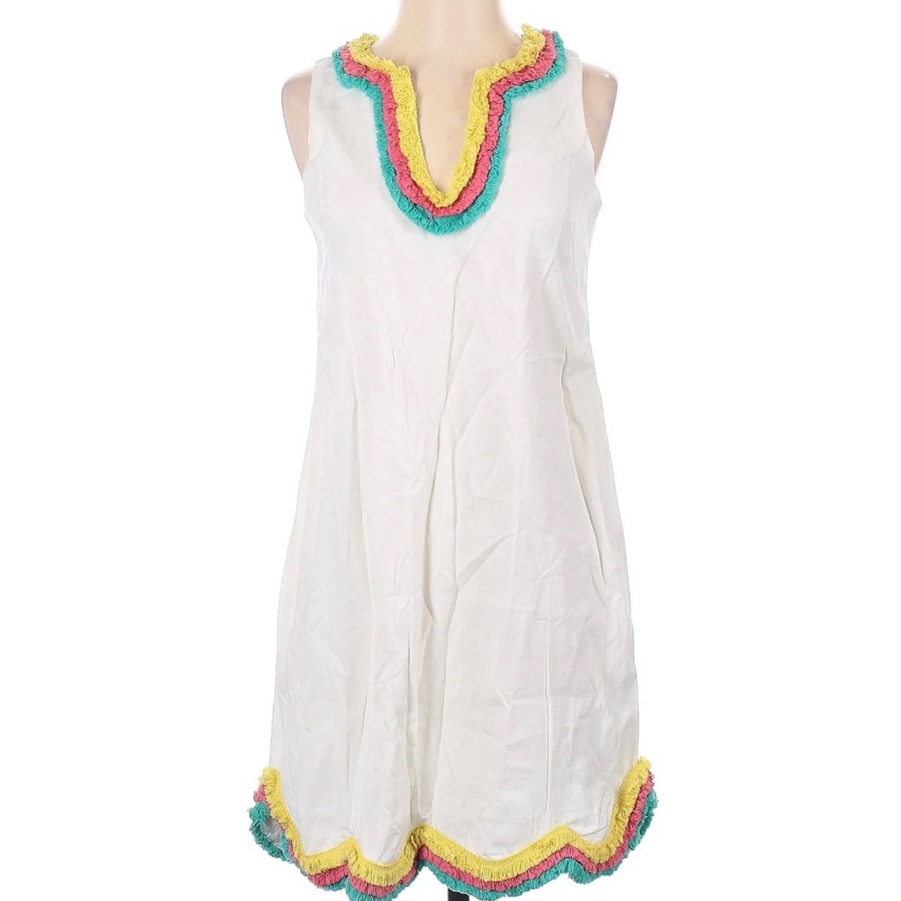 Corey Lynn Calter White Multicolor Fringe Edges Dress